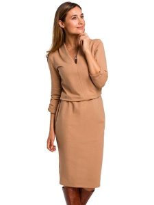 Stylove Sukienka w kolorze jasnobrązowym rozmiar: M. Brązowe sukienki Stylove, m, bez wzorów, z bawełny, bez kołnierzyka, bez ramiączek, midi. Za 144,92 zł.