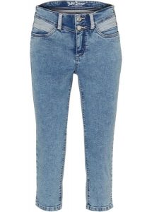 Dżinsy Skinny ze stretchem, mid waist, dł. za kolano. Niebieskie jeansy bonprix, bez wzorów, z jeansu, krótkie. Za 129,99 zł.