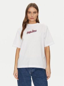 Guess Jeans T-Shirt W5GI29 K8HM0 Biały Regular Fit. Białe t-shirty Guess Jeans, s, z aplikacjami, z bawełny, bez kołnierzyka, bez ramiączek. Za 79,99 zł.