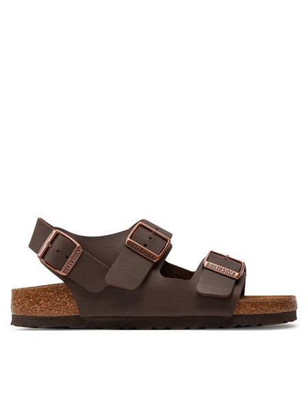 Birkenstock Sandały Milano 034703 Brązowy. Brązowe sandały Birkenstock, bez wzorów, ze skóry, bez obcasa, na płaskiej podeszwie, bez zapięcia. Za 449,99 zł.