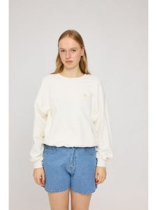 MAZINE Bluza "Back Print" w kolorze kremowym ze wzorem rozmiar: XS. Brązowe bluzy MAZINE, xs, bez wzorów, z bawełny, bez kaptura. Za 144,92 zł.