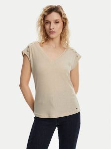 Morgan Bluzka 241-DILI Beżowy Regular Fit. Brązowe bluzki Morgan, s, bez wzorów, z syntetyku, bez kołnierzyka, bez ramiączek. Za 89,99 zł.