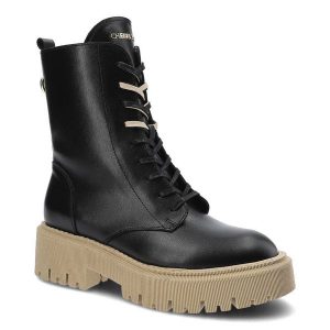 Czarne Botki Chebello Damskie Modne Skórzane Buty. Czarne botki CheBello, bez wzorów, ze skóry, bez obcasa, na płaskiej podeszwie, bez zapięcia. Za 319,00 zł.