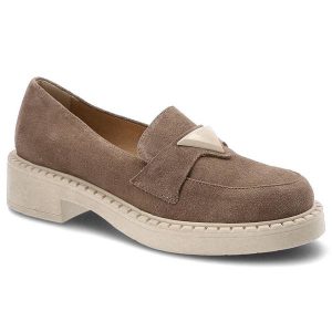 Beżowe Mokasyny Lamanti Damskie Modne Buty. Brązowe półbuty Lamanti, bez wzorów, bez obcasa, bez zapięcia. Za 305,99 zł.