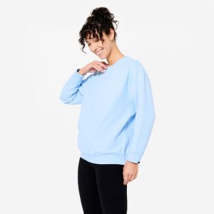 Bluza do jogi damska Kimjaly ciążowa. Niebieskie bluzy DOMYOS, l, bez wzorów, z elastanu, bez kaptura. Za 99,99 zł.