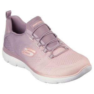 Damskie SUMMITS BRIGHT CHARMER Sneakersy Jasny fiolet. Fioletowe buty sportowe Skechers, bez wzorów, z materiału, bez zapięcia. Za 363,00 zł.
