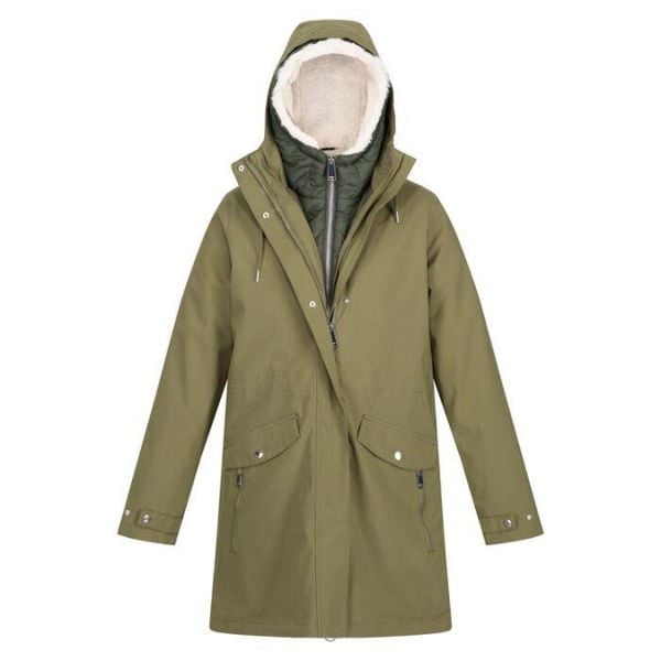 Kurtka turystyczna damska Regatta Shirgley Ash 3w1 wodoodporna 10K długa. Zielone kurtki Regatta, bez wzorów, z poliesteru, bez kaptura. Za 388,00 zł.