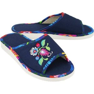 METEOR 060 FOLK granatowy/niebieski, kapcie damskie. Niebieskie kapcie Meteor, bez wzorów. Za 47,99 zł.