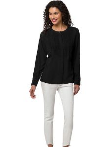 Heine Bluzka w kolorze czarnym rozmiar: 48. Czarne bluzki Heine, bez wzorów, z wiskozy, bez kołnierzyka, bez ramiączek. Za 82,99 zł.