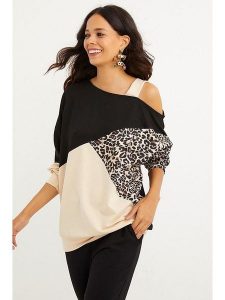 Cool and sexy Bluza w kolorze czarno-beżowym rozmiar: XL. Brązowe bluzy Cool and sexy, xl, bez wzorów, z bawełny, bez kaptura. Za 82,83 zł.