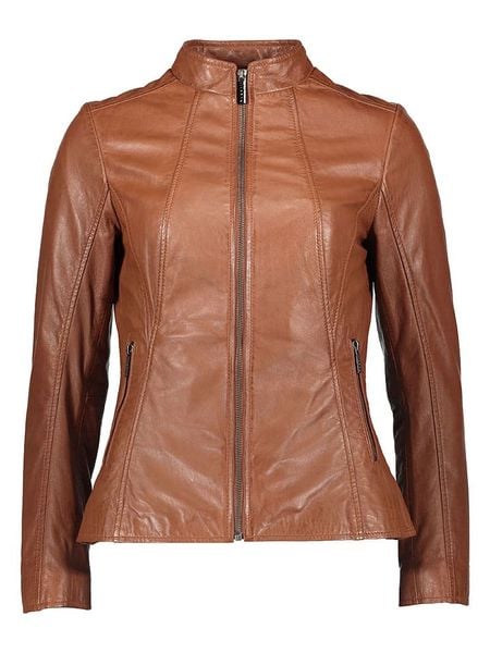 Bugatti Skórzana kurtka w kolorze jasnobrązowym rozmiar: 36. Brązowe kurtki Bugatti, bez wzorów, ze skóry, bez kaptura. Za 545,19 zł.