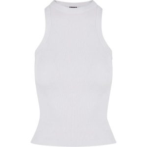 Top Z Prążkowanym Tyłem Dla Kobiet. Białe topy Urban Classics, xl, bez wzorów, prążkowane, casualowe, bez kołnierzyka, bez ramiączek. Za 55,99 zł.
