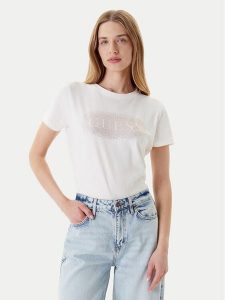 Guess T-Shirt V5YI08 J1314 Biały Regular Fit. Białe t-shirty Guess, xl, z aplikacjami, z bawełny, bez kołnierzyka, bez ramiączek. Za 109,99 zł.