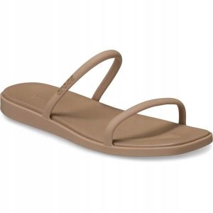 Klapki Dla Dorosłych Crocs Miami Two Strap. Brązowe klapki Crocs, bez wzorów, z materiału, bez obcasa. Za 199,99 zł.