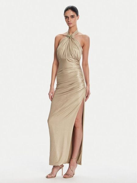 Fracomina Sukienka wieczorowa FQ25SD3002W798T4 Złoty Slim Fit. Żółte sukienki Fracomina, s, bez wzorów, z syntetyku, wizytowe, bez kołnierzyka, bez ramiączek. Za 569,99 zł.