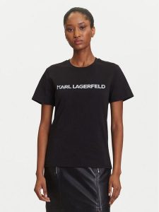 KARL LAGERFELD T-Shirt A3W17102 Czarny Regular Fit. Czarne t-shirty KARL LAGERFELD, xs, bez wzorów, z bawełny, bez kołnierzyka, bez ramiączek. Za 279,99 zł.