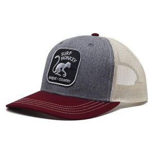 Czapka trucker - 6 paneli / Dorośli / Jeden rozmiar (Bordowy/Beżowy). Brązowe czapki SURF MONKEY, z aplikacjami, z bawełny. Za 135,96 zł.