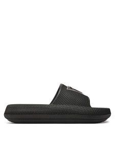 Guess Klapki E4GZ27 WG5X0 Czarny. Czarne klapki Guess, z aplikacjami, z tworzywa sztucznego, bez obcasa. Za 149,99 zł.