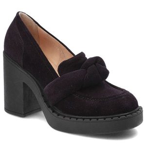 Fioletowe Półbuty Simen Skórzane Eleganckie Buty Na Obcasie. Fioletowe półbuty Simen, bez wzorów, bez obcasa, na obcasie, bez zapięcia. Za 399,00 zł.