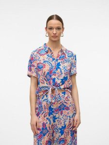 Vero Moda Bluzka w kolorze niebiesko-beżowym rozmiar: XS. Brązowe bluzki Vero Moda, s, bez wzorów, z wiskozy, klasyczne, bez kołnierzyka, bez ramiączek. Za 35,10 zł.