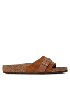 Birkenstock Klapki Oita Braided 1026742 Brązowy. Brązowe klapki Birkenstock, bez wzorów, ze skóry, bez obcasa. Za 429,99 zł.