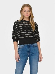 ONLY Sweter Asa 15310527 Czarny Regular Fit. Czarne swetry klasyczne ONLY, s, z bawełny, bez kołnierzyka. Za 119,99 zł.