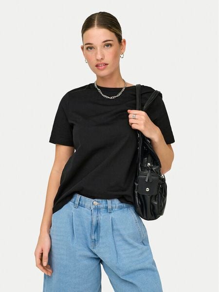 ONLY T-Shirt Freja 15367970 Czarny Regular Fit. Czarne t-shirty ONLY, l, bez wzorów, z bawełny, bez kołnierzyka, bez ramiączek. Za 69,99 zł.