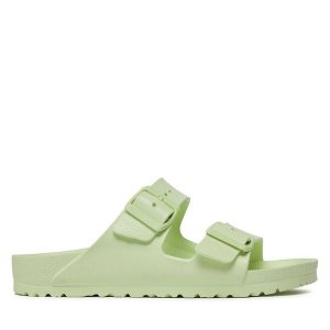 Klapki Birkenstock. Zielone klapki Birkenstock, bez wzorów, bez obcasa. Za 249,99 zł.