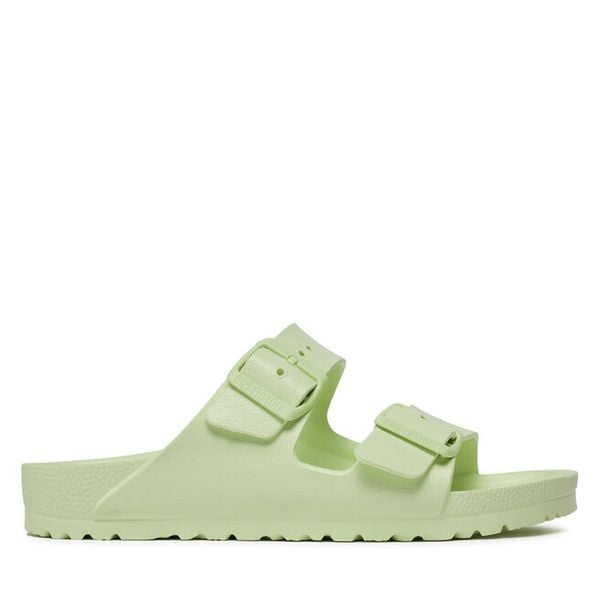 Klapki Birkenstock. Zielone klapki Birkenstock, bez wzorów, bez obcasa. Za 229,99 zł.