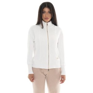 Bluza zimowa Leone 1947 Warm Touch Damen,Reißverschluss und Strickeinsätzen. Białe bluzy LEONE 1947 APPAREL, na zimę, bez wzorów, z elastanu, bez kaptura. W wyprzedaży za 169,09 zł.