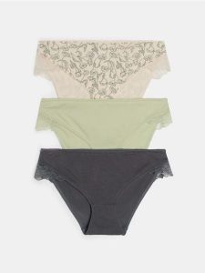 Bawełniane figi z koronką 3 pack - wielobarwny. Figi Sinsay, bez wzorów, z bawełny. Za 22,99 zł.