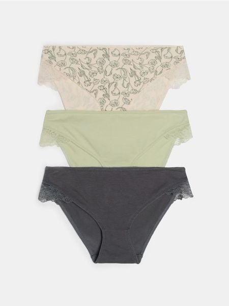 Bawełniane figi z koronką 3 pack - wielobarwny. Figi Sinsay, bez wzorów, z bawełny. Za 22,99 zł.