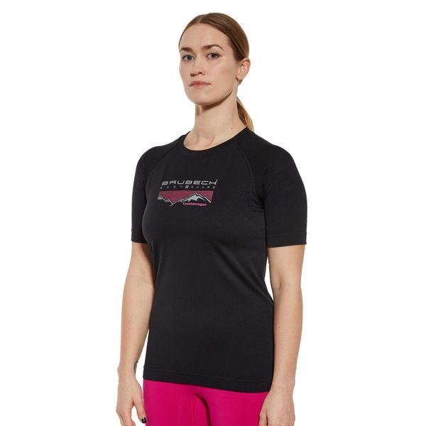 Koszulka turystyczna z krótkim rękawem damska Brubeck Dynamic. Czarne bluzki Brubeck, l, bez wzorów, z poliamidu, sportowe, bez kołnierzyka, bez ramiączek. Za 89,99 zł.