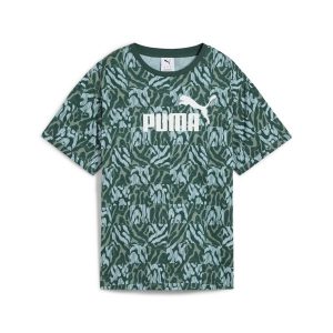 Damska luźna koszulka ESS GRAPHIC PUMA Green Moon. Zielone koszulki sportowe Puma, bez wzorów, z gumy, bez ramiączek. Za 78,99 zł.