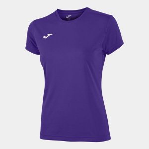 Koszulka do biegania damska Joma Combi z krótkim rękawem. Fioletowe bluzki JOMA, m, bez wzorów, sportowe, bez kołnierzyka, bez ramiączek. Za 59,99 zł.