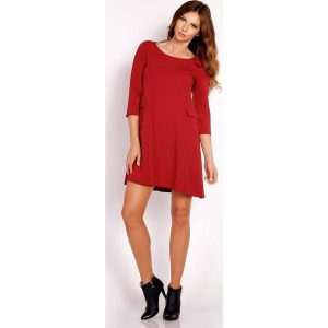 Bordo Sukienka Mini z Patkami Imitującymi Kieszenie. Czerwone sukienki Lou-Lou, l, bez wzorów, z dzianiny, bez kołnierzyka, bez ramiączek, mini. Za 159,00 zł.