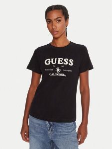 Guess T-Shirt V5BI02 KCBF1 Czarny Regular Fit. Czarne t-shirty Guess, xxs, z aplikacjami, z bawełny, bez kołnierzyka, bez ramiączek. Za 119,99 zł.