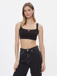 Tommy Jeans Top Badge DW0DW17395 Czarny Slim Fit. Czarne topy Tommy Jeans, l, bez wzorów, z bawełny, bez kołnierzyka, bez ramiączek. Za 129,99 zł.