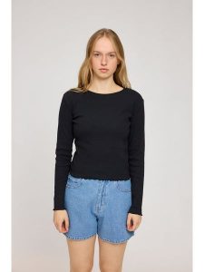 MAZINE Koszulka "Ribbed" w kolorze czarnym rozmiar: L. Czarne bluzki MAZINE, l, bez wzorów, z bawełny, bez kołnierzyka, bez ramiączek. Za 100,99 zł.