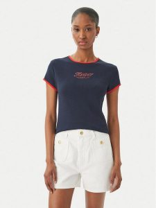 Tommy Hilfiger T-Shirt Logo Graphic Ringer WW0WW49245 Granatowy Slim Fit. Niebieskie t-shirty TOMMY HILFIGER, xxs, bez wzorów, z bawełny, bez kołnierzyka, bez ramiączek. Za 209,99 zł.