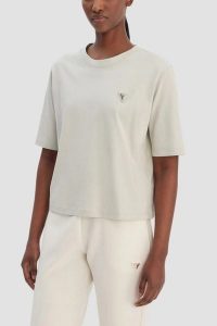 GUESS Zielony bawełniany t-shirt damski na krótki rękaw Colette Boxy, Rozmiar S. Zielone t-shirty Guess, s, z aplikacjami, z bawełny, bez kołnierzyka, bez ramiączek. Za 189,99 zł.