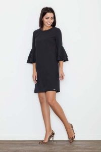 Czarna Elegancka Sukienka z Hiszpańskim Rękawem. Czarne sukienki Figl, l, bez wzorów, z materiału, eleganckie, bez kołnierzyka, bez ramiączek. Za 269,00 zł.