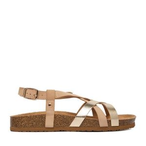 Sandały JENNY. Brązowe sandały Jenny, bez wzorów, bez obcasa, na płaskiej podeszwie, bez zapięcia. Za 99,99 zł.