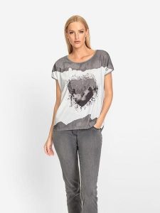 Heine Koszulka w kolorze szaro-białym rozmiar: 40. Białe bluzki Heine, bez wzorów, bez kołnierzyka, bez ramiączek. Za 56,99 zł.