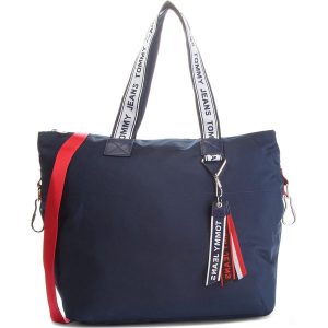 Torebka TOMMY JEANS - Tj Logo Tape E/W Tot AU0AU00249 901. Shopper bag marki Tommy Jeans. W wyprzedaży za 259,00 zł.