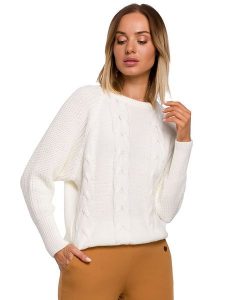 Made of emotion Sweter w kolorze kremowym rozmiar: L/XL. Brązowe swetry oversize Made Of Emotion, l, bez wzorów, ze splotem, bez ramiączek. Za 96,83 zł.