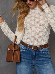 LA Angels Bluzka w kolorze kremowym rozmiar: L. Brązowe bluzki LA Angels, l, bez wzorów, z koronki, bez kołnierzyka, bez ramiączek. Za 126,99 zł.