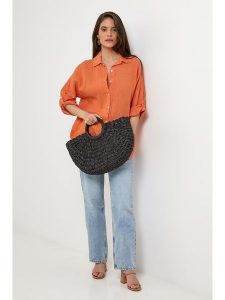 Lin Passion Lniana koszula w kolorze pomarańczowym rozmiar: 40/42. Pomarańczowe koszule Lin Passion, bez wzorów, z koronki, bez kołnierzyka, bez ramiączek. Za 143,99 zł.