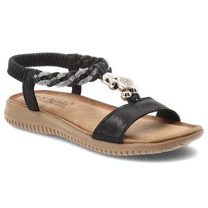 Sandały damskie S.Barski, cholewka ze skóry ekologicznej wsuwane na płaskiej podeszwie, czarne, KV61-6051. Czarne sandały S.BARSKI, bez wzorów, ze skóry ekologicznej, bez obcasa, na płaskiej podeszwie, bez zapięcia. Za 129,00 zł.