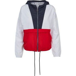 Damska klasyczna miejska trójkolorowa parka oversize. Białe kurtki Urban Classics, na zimę, bez wzorów, bez kaptura. Za 162,00 zł.